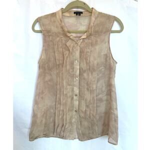 Theory Pastel Pink Sheer Silk Sleeveless Blouse, Pleat Front, Large